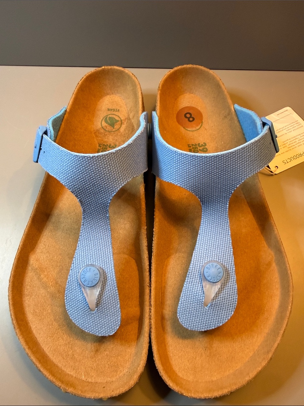Birkenstock Gizeh Sky Blue T-strap Sandals, Vegan, Size 39